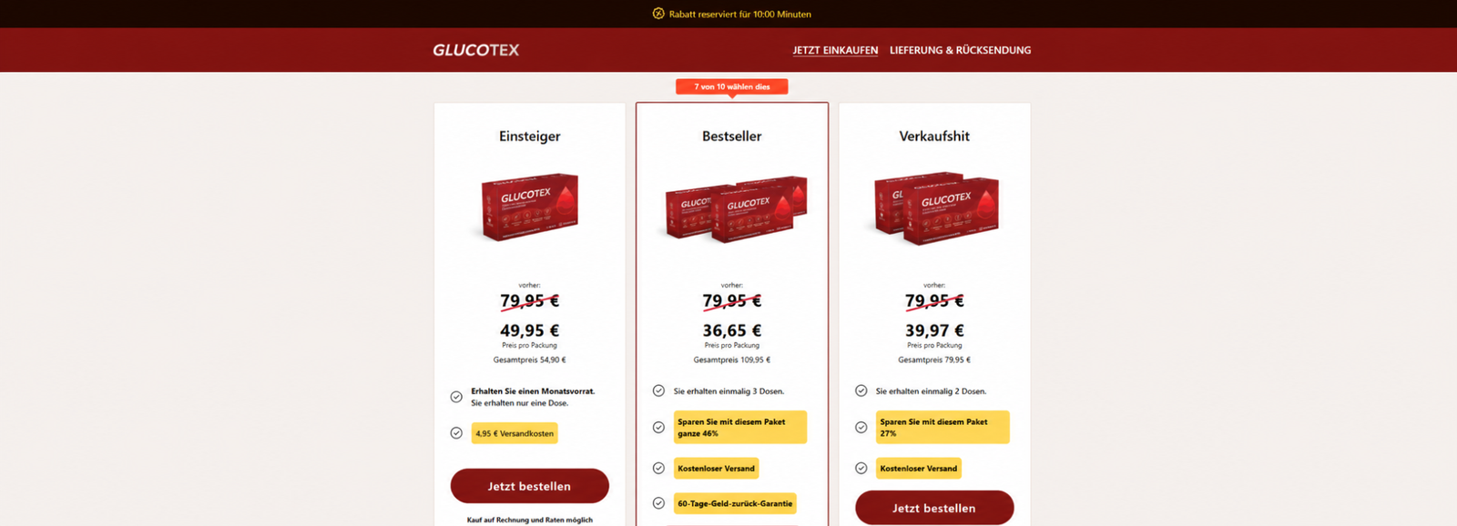 Glucotex checkout desktop preview