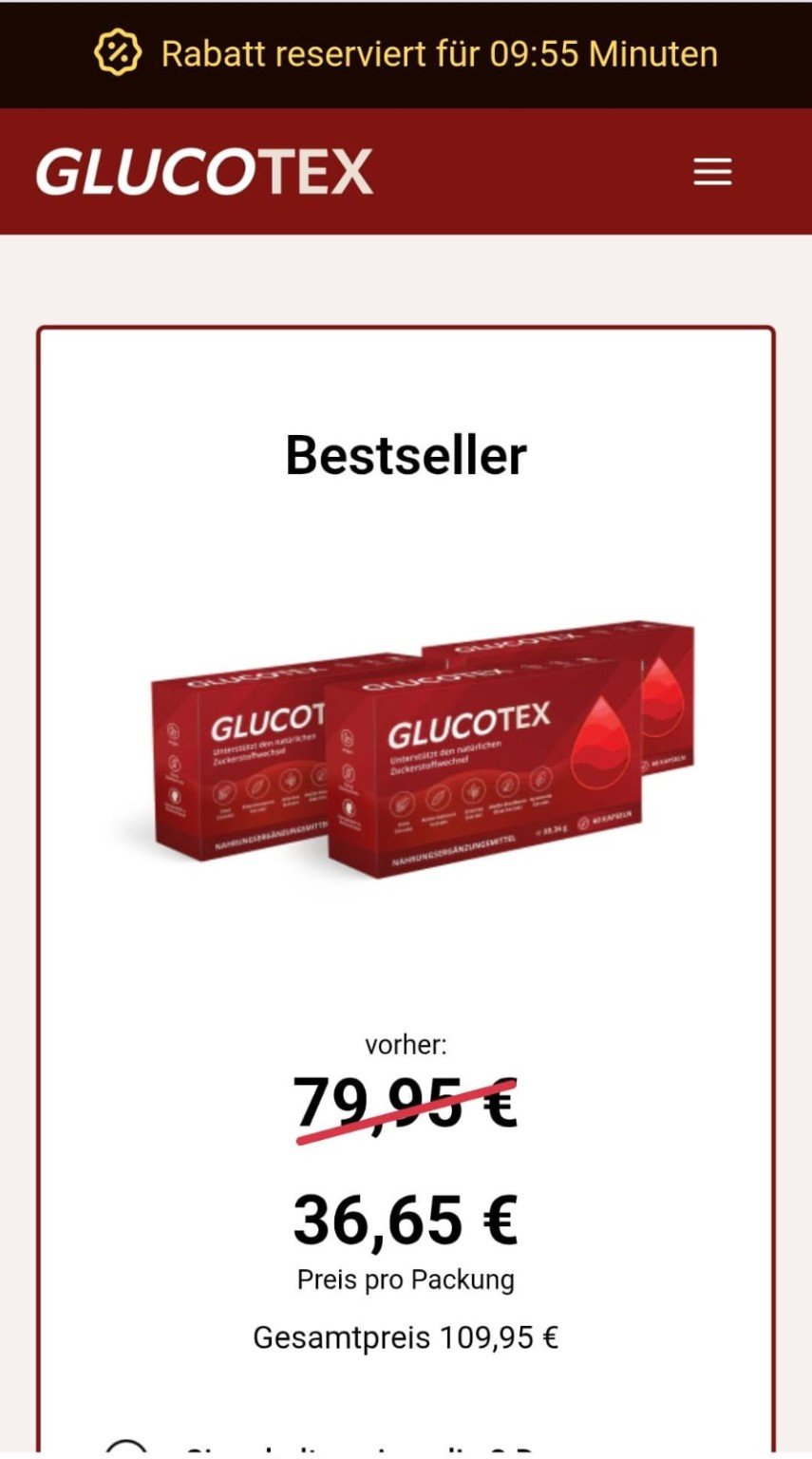 Glucotex checkout mobile preview